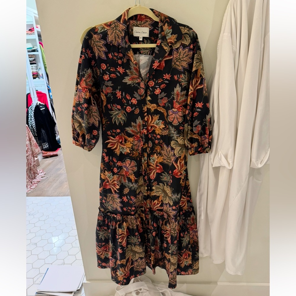 Cara Cara Floral 3/4-Sleeve Midi Shirtdress